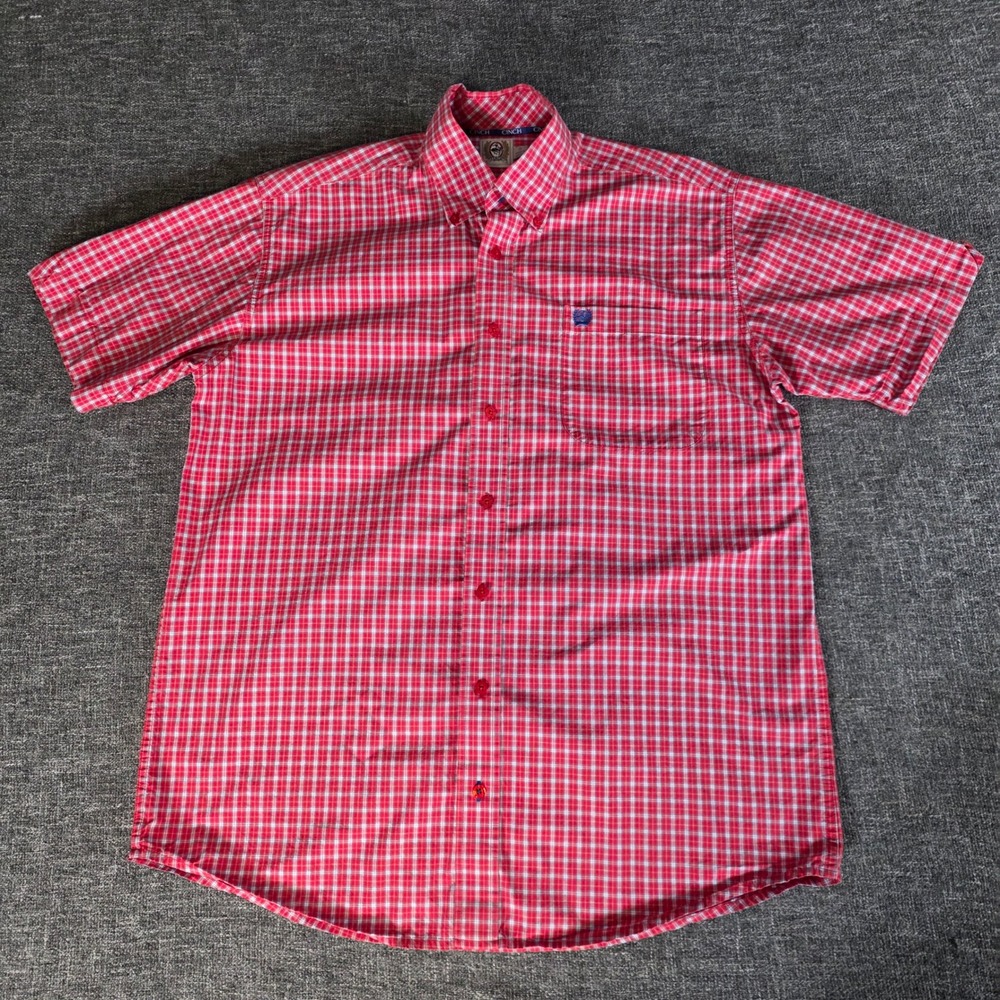 Cinch Mens Red Blue Plaid Short Sleeve Button Down Western Shirt Small